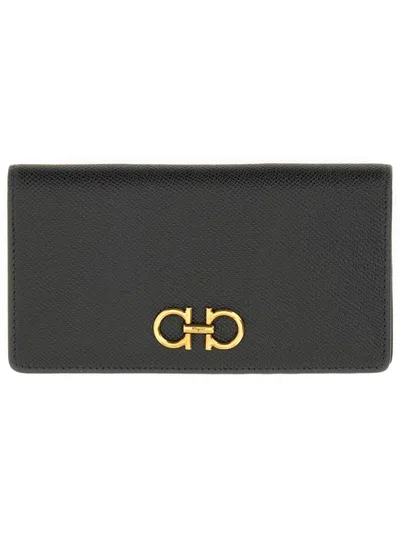 Ferragamo Gancini Hook Mini Wallet 9 Cm X 17 Cm In Black