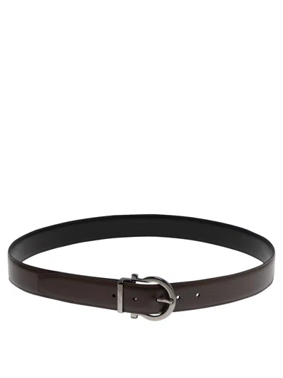 Ferragamo "gancini Hook" Reversible And Adjustable Belt In Brown