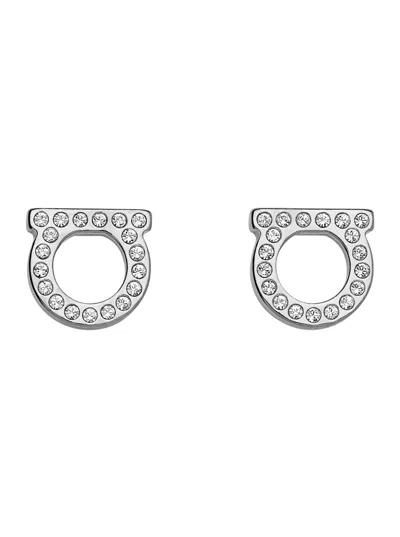 Ferragamo Gancini Hook Rhinestone Earrings With Butterfly Clasp In Black