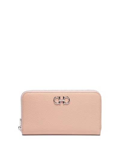Ferragamo Gancini Hook Leather Wallet In Pink