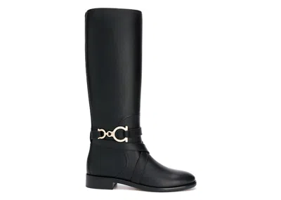 Pre-owned Ferragamo Gancini Horsebit Kneehigh Boots (women's) Sneakers In Black