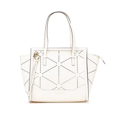 Pre-owned Ferragamo Gancini Ivory Leather Handbag Tote Bag () In Multi