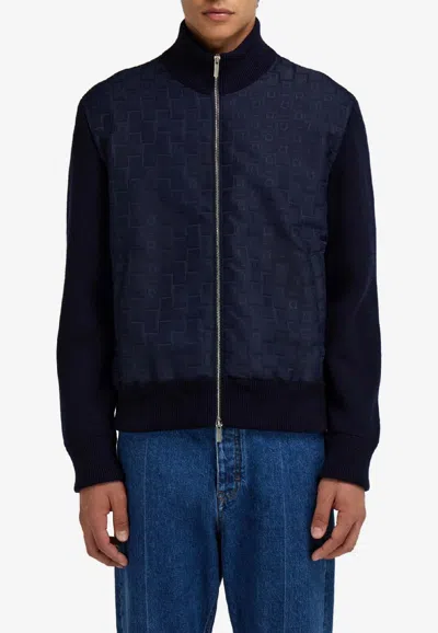 Ferragamo Gancini Jacquard Bomber Jacket In Blue