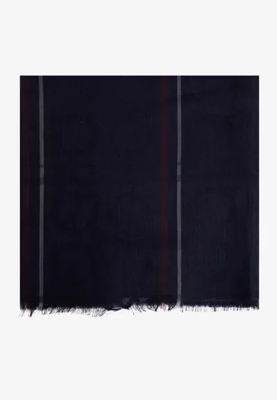 Ferragamo Gancini Jacquard Cashmere Blend Scarf In Navy
