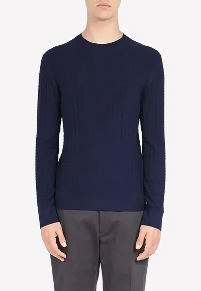 Ferragamo Gancini Jacquard Crewneck Sweater In Navy