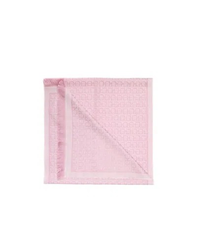 Ferragamo Gancini Patterned Fringed Edge Scarf In Pink
