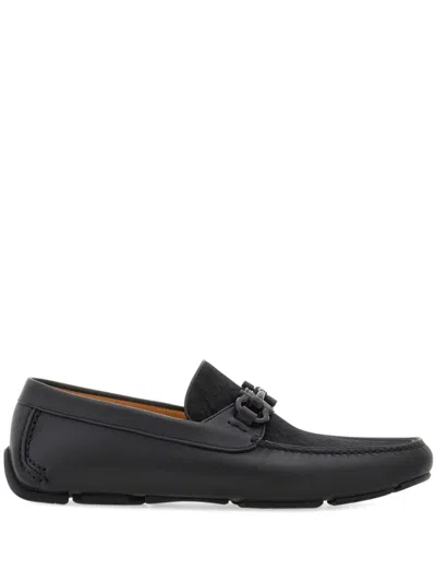 Ferragamo Gancini-jacquard Leather Loafers In Black