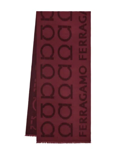 Ferragamo Gancini Jacquard Logo Scarf In Red