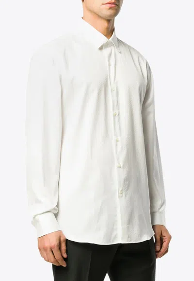 Ferragamo Gancini Jacquard Long-sleeved Shirt In White