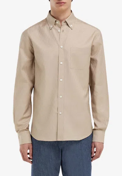 Ferragamo Gancini Jacquard Long-sleeved Shirt In Neutral