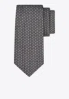 Ferragamo Gancini Jacquard Motif Silk Tie In Gray