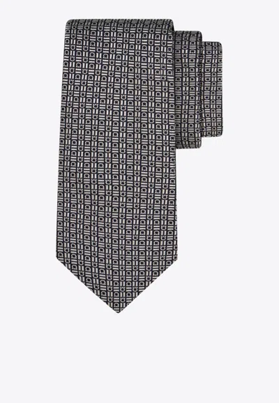 Ferragamo Gancini Jacquard Motif Silk Tie In Gray