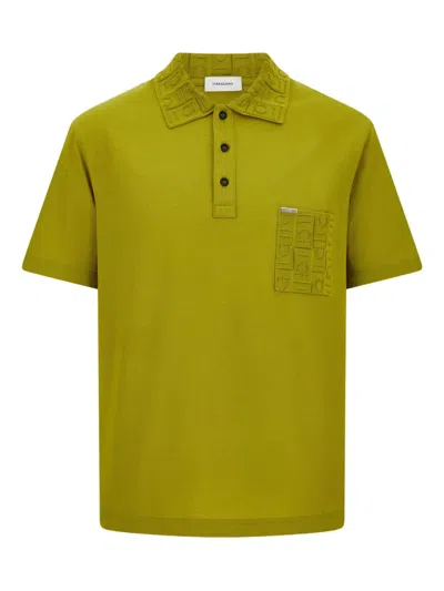 Ferragamo V-neck Polo With Jacquard Pocket Detail In Green