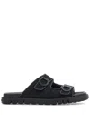 Ferragamo Logo Double Strap Slippers In Black