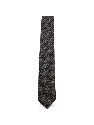 Ferragamo Gancini Jacquard Silk Tie In Black