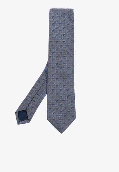 Ferragamo Gancini Jacquard Silk Tie In Blue