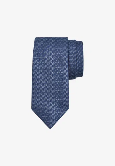 Ferragamo Gancini Jacquard Silk Tie In Blue