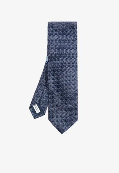 Ferragamo Gancini Jacquard Silk Tie In Blue