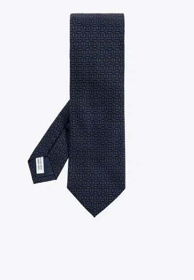 Ferragamo Gancini Jacquard Silk Tie In Blue