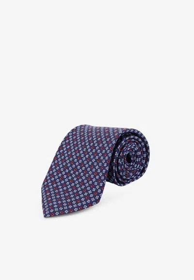 Ferragamo Gancini Jacquard Silk Tie In Blue