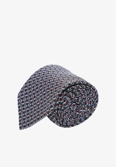 Ferragamo Gancini Jacquard Silk Tie In Blue