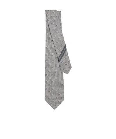 Ferragamo Gancini Jacquard Silk Tie In Gray
