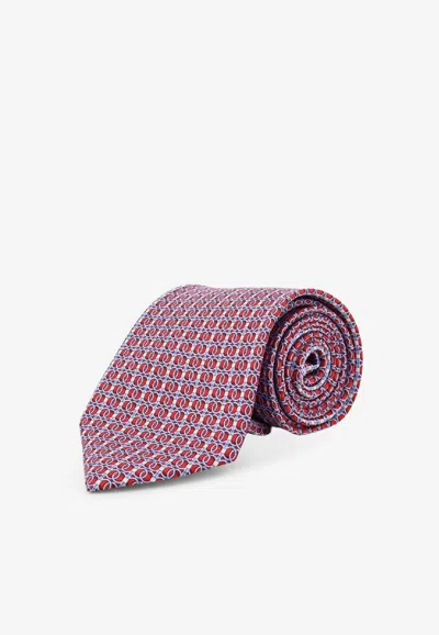 Ferragamo Gancini Jacquard Silk Tie In Red