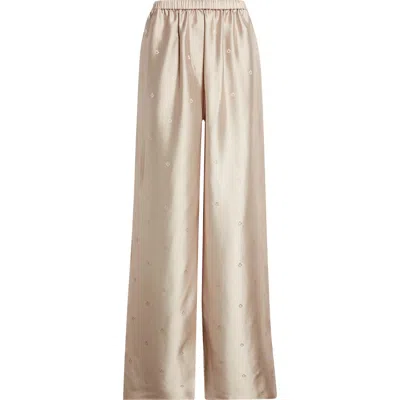 Ferragamo Gancini Jacquard Silk Wide Leg Pants In Brown