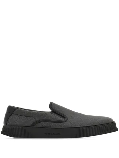 Ferragamo Gancini-jacquard Sneakers In Black