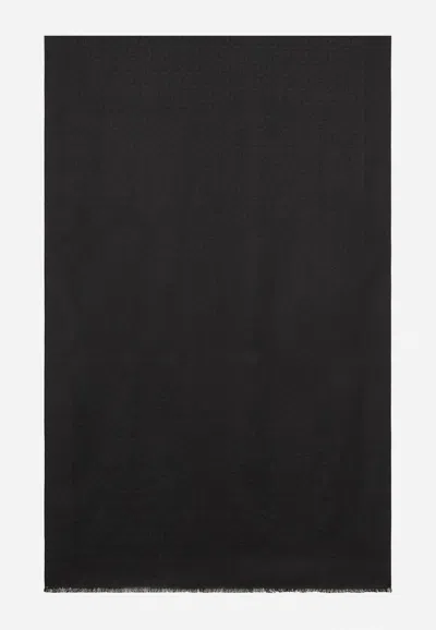 Ferragamo Gancini Jacquard Stole In Silk And Wool In Black