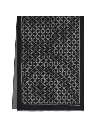 Ferragamo Gancini Jacquard Stole With Lurex In Brown