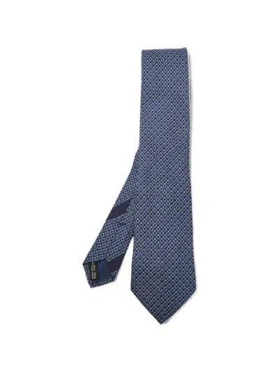 Pre-owned Ferragamo Gancini Jacquard Tie In Blue