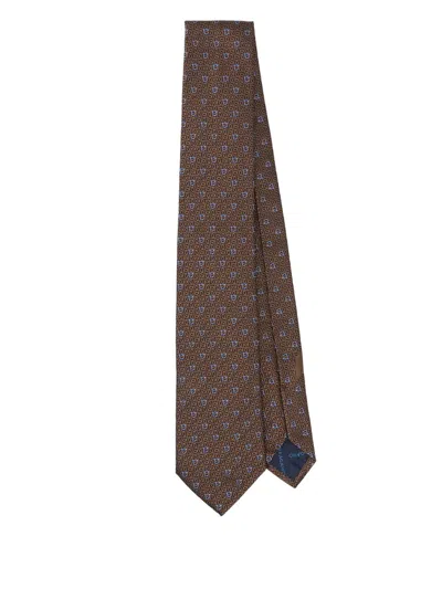 Ferragamo Gancini-jacquard Tie In Brown