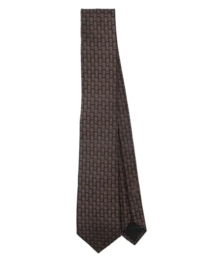 Ferragamo Gancini-jacquard Tie In Brown