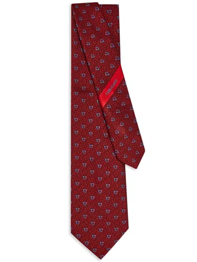 Ferragamo Gancini Print Silk Tie In Red