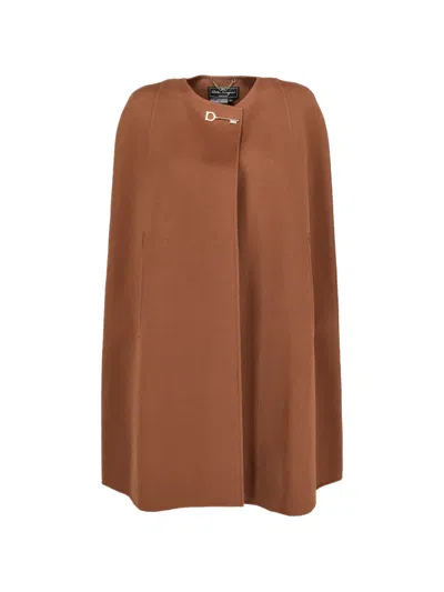 Pre-owned Ferragamo Gancini Key Cape Coat In Brown