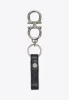Ferragamo Gancini Keychain With Hammered Leather Strap In Black
