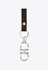 Ferragamo Gancini Keychain With Leather Strap In Black