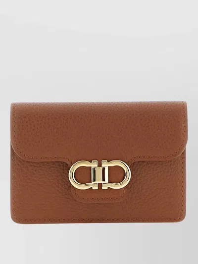 Ferragamo Gancini Keyring Gold Tone Hardware Leather