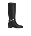 Ferragamo Gancini Knee-high Leather Boots In Black