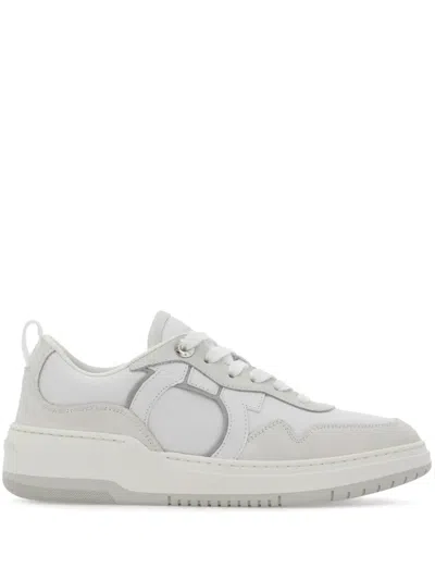 Ferragamo Low-top Sneakers With Suede Leather Panels In White