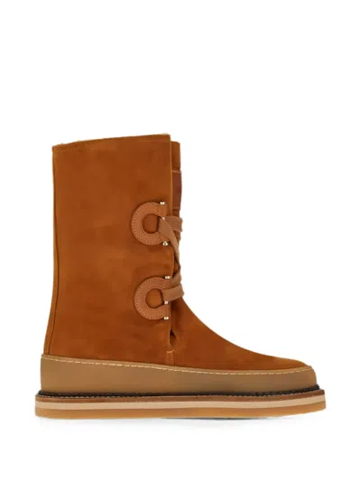 Ferragamo Gancini Lace-up Boots In Brown