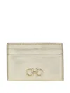 Ferragamo Gancini Laminated Leather Card Holder In Neutral