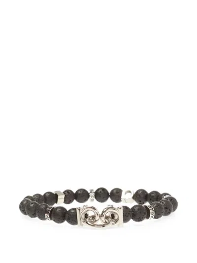 Ferragamo Gancini Lava Stone Beaded Bracelet In Black