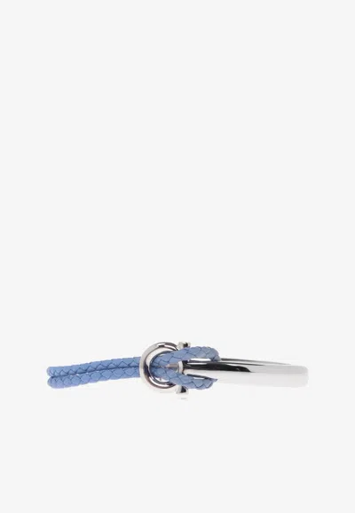 Ferragamo Gancini Leather And Brass Bracelet In Blue