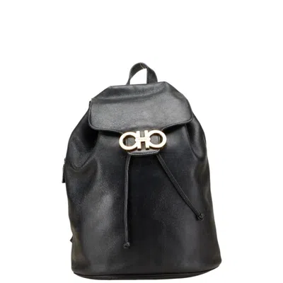 Pre-owned Ferragamo Gancini Leather Backpack () In Black