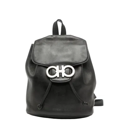 Pre-owned Ferragamo Gancini Leather Backpack () In Black