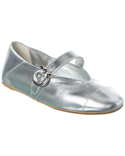 Ferragamo Gancini Leather Ballet Flat In Silver