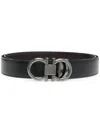 Ferragamo Black And Brown Reversible Belt With Gancini Detail In Smooth Leather Man