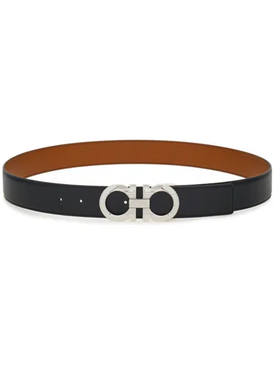 Ferragamo Gancini Leather Belt In Black